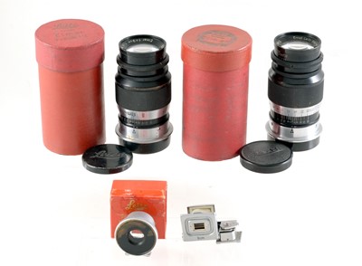 Lot 336 - A Pair of Leica 9cm f4 Elmar Lenses.