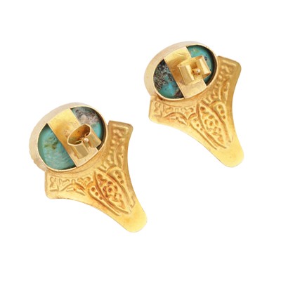 Lot 16 - A pair of turquoise and enamel earrings