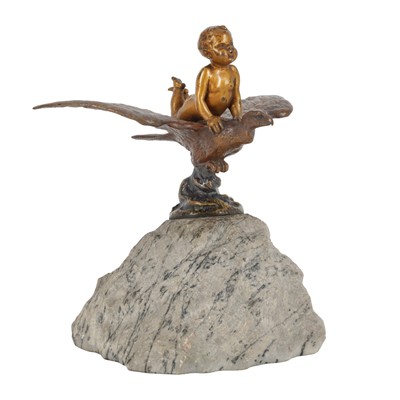 Lot 148 - Franz Xavier Bergmann (1861-1936) A cold-painted bronze figure of a Cherub riding an eagle