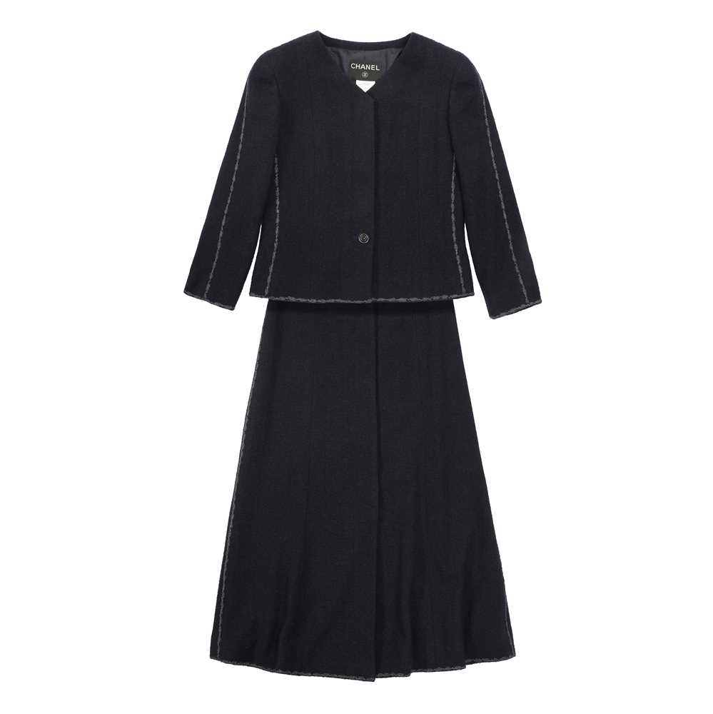 Lot 88 - Chanel Navy Wool Boucle CC Maxi Skirt Suit - Size 36