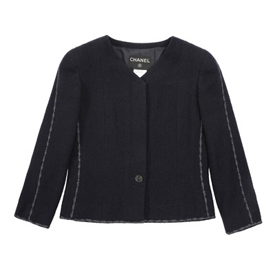 Lot 88 - Chanel Navy Wool Boucle CC Maxi Skirt Suit - Size 36
