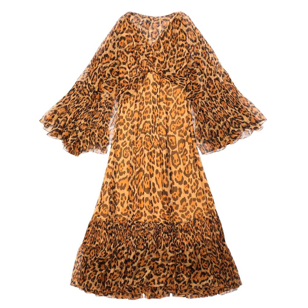 Lot 95 - Christian Dior Silk Chiffon Leopard Print Maxi Dress - Size 42
