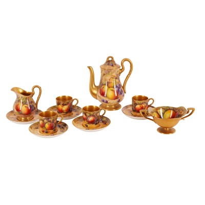 Lot 246 - A Royal Worcester hand-painted fruit part coffee service, early 20th century