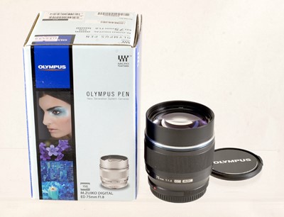 Lot 178 - Black Olympus M. Zuiko Digital 75mm f1.8 ED Lens.