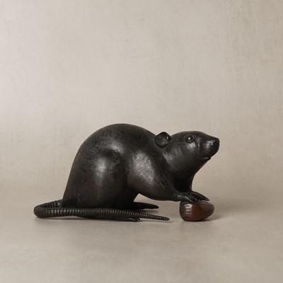 Lot A Japanese bronze 'rat and chestnut' okimono by Shosai, Meiji period, 19th