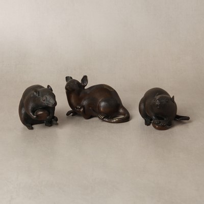 Lot 89 - Three Japanese bronze 'rat' okimono, Meiji period, 19th/20th century