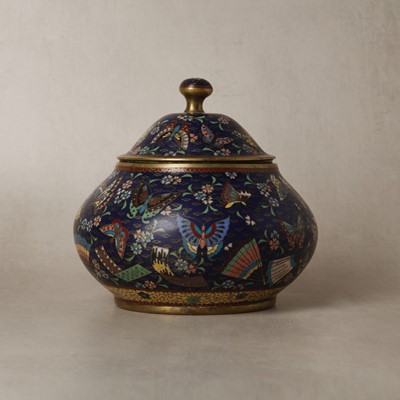 Lot 72 - A Japanese cloisonné enamelled 'butterfly' jar and cover, Meiji period, 19th century