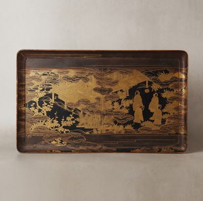 Lot 108 - A large Japanese lacquer 'figural' tray, late Edo - Meiji period