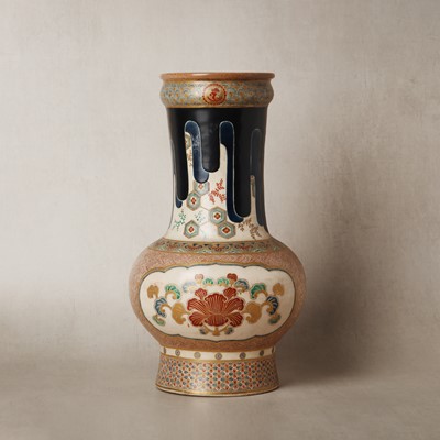 Lot 8 - A Japanese Gosu Satsuma 'seigaiha' vase, Meiji period, 19th century