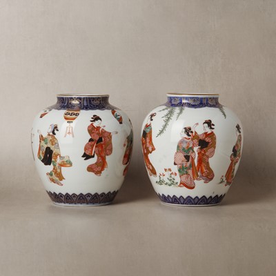 Lot 22 - A pair of Japanese Arita 'court ladies' jars, Meiji period, 19th century