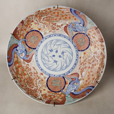 Lot 24 - A large Japanese Arita Imari 'deer' charger, Meiji period, 19th century