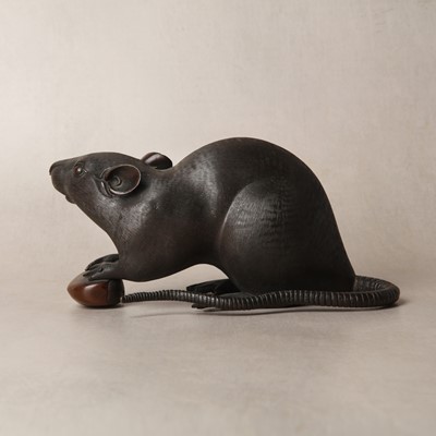 Lot 90 - A Japanese bronze 'rat and chestnut' okimono by Shosai, Meiji period, 19th century