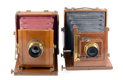 Lot 148 - Two Half Plate Wood & Brass Cameras.