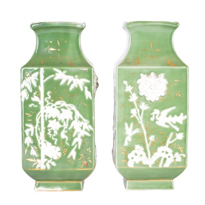 Lot 320 - A pair of French Aesthetic Movement pâte-sur-pâte porcelain vases