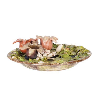 Lot 248 - A large French barbotine pottery lily pond centrepiece