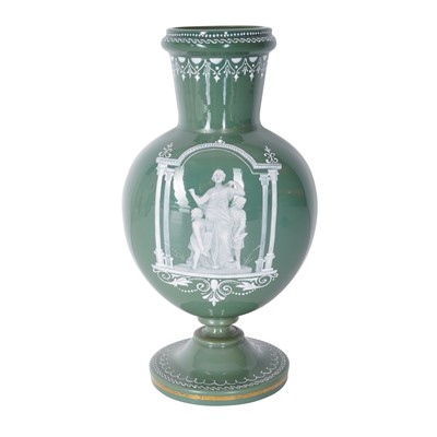 Lot 342 - A mid to late 19th Century pâte-sur-pâte green glass vase