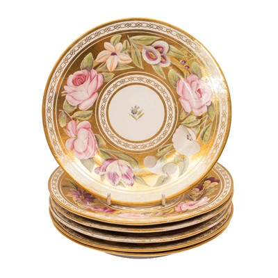 Lot 300 - A set if six Regency period Coalport side plates in the Marquess of Anglesey pattern.