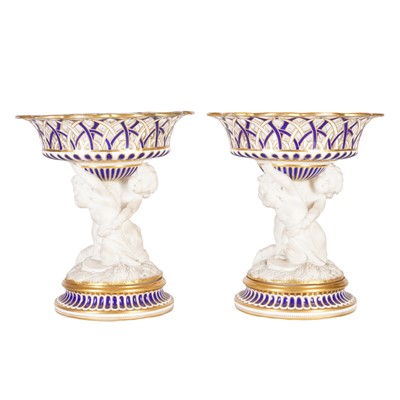 Lot 301 - A pair of mid 19th Century Parian and porcelain comports