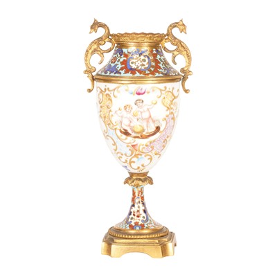 Lot 303 - A Naples porcelain and champleve vase