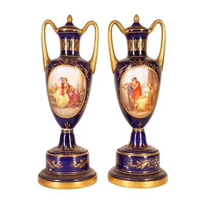 Lot 313 - A fine pair of late 19th Century Vienna porcelain vases and covers