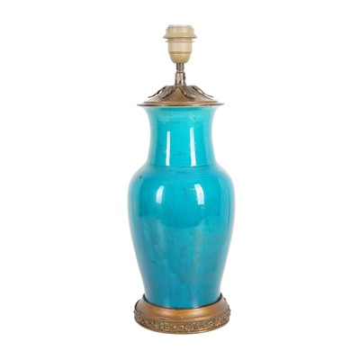 Lot 100 - A Samson pottery turquoise glazed vase in the Chinese style converted to a table lamp