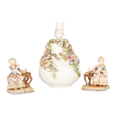 Lot 315 - A French Jacob Petit floral encrusted porcelain vase converted to a table lamp