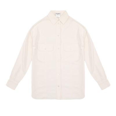 Lot 129 - Chanel Off White Textured Pique Shacket - Size 38