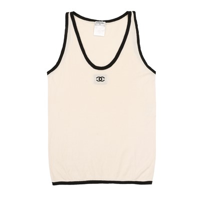 Lot 182 - Chanel Cream Cashmere Knit CC Tank Top - Size 42