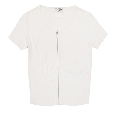 Lot 231 - Chanel White Knit Zip Front Top - Size 42