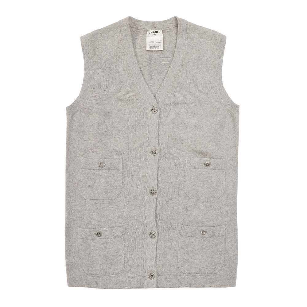 Lot 49 - Chanel Grey Cashmere Knit Waistcoat - Size 40
