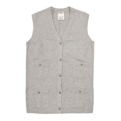 Lot 49 - Chanel Grey Cashmere Knit Waistcoat - Size 40