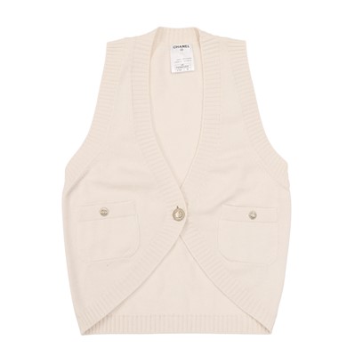 Lot 126 - Chanel Cream Cashmere Knit Waistcoat - Size 38