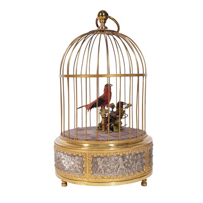 Lot 181 - A German gilt metal caged singing bird automaton