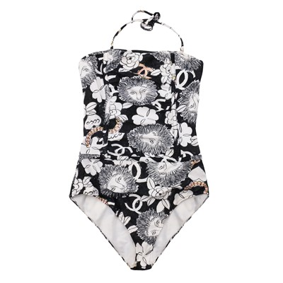 Lot 184 - Chanel Monochrome CC Bandeau One Piece Swimsuit - Size 42