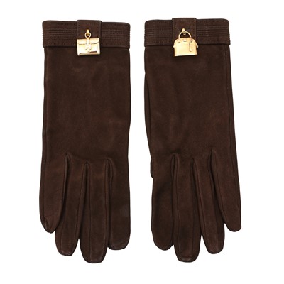 Lot 106 - Hermès Brown Handbag Charm Gloves - Size 7