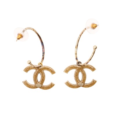 Lot 19 - Chanel Red CC Drop Hoop Pierced Earrings
