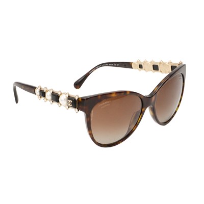 Lot 100 - Chanel Havana CC Pearl Cat Eye Sunglasses