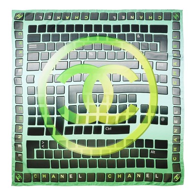 Lot 2 - Chanel Green Keyboard CC Silk Scarf