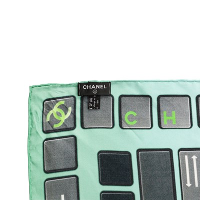 Lot 2 - Chanel Green Keyboard CC Silk Scarf