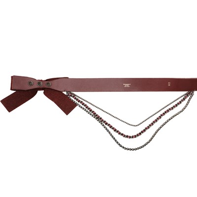 Lot 29 - Chanel Burgundy Pearl Chain Bow Waist Belt - Size 90