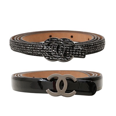 Lot 195 - Chanel Black CC Two Narrow Belts - Size 95