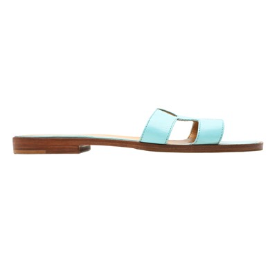 Lot 61 - Hermès Sky Blue Box Oran Sandal - Size 39.5