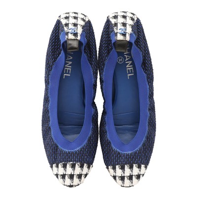 Lot 65 - Chanel Blue Tweed Stretch Ballet Flat - Size 39.5