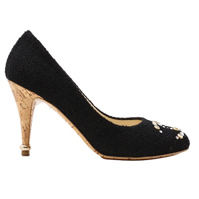 Lot 133 - Chanel Black CC Embellished Heel Pump - Size 38