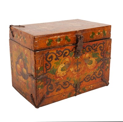 Lot 206 - A Tibetan polychrome painted wood chest of small proportions