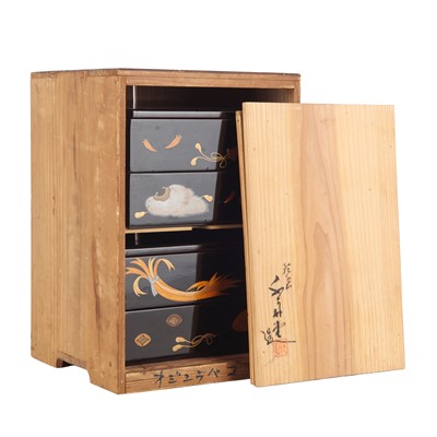 Lot 127 - Two Japanese lacquer two-tiered 'jubako' picnic boxes, 20th/21st century