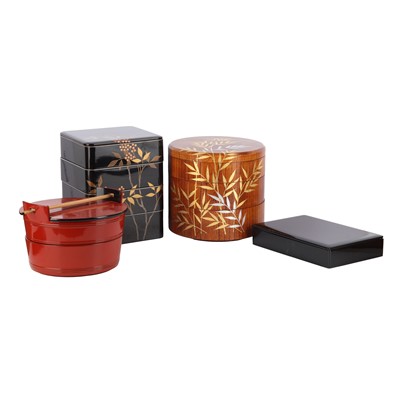 Lot 129 - A group of Japanese lacquer containers and boxes, 20th/21st century