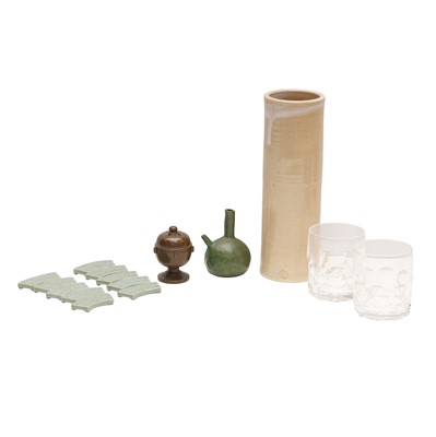 Lot 49 - A group of Japanese bronze, glass and ceramic wares, 20th/21st century