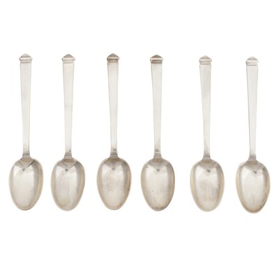 Lot 702 - A set of six American sterling silver coffee spoons by Tiffany