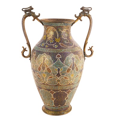 Lot 249 - A Kashmiri gilt copper polychrome champleve enamelled vase